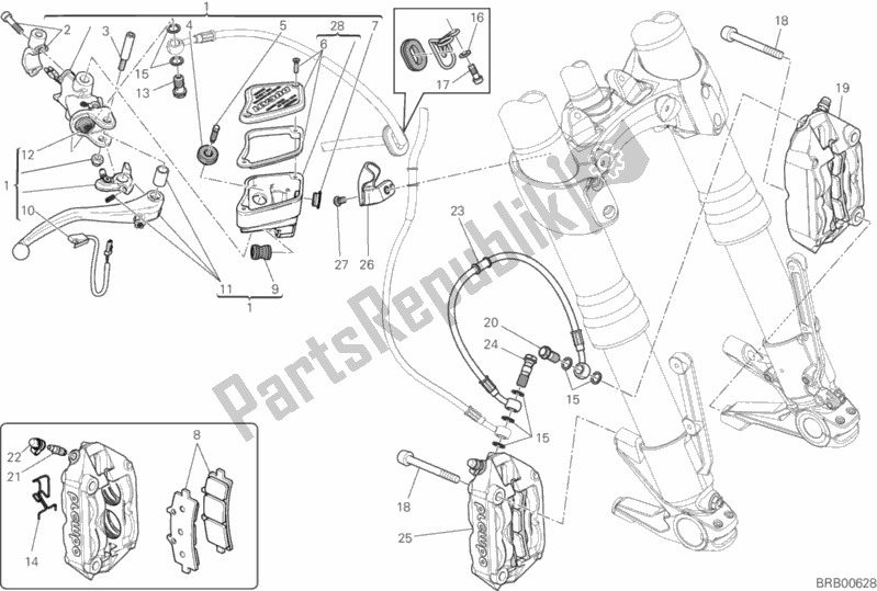 Tutte le parti per il Sistema Frenante Anteriore del Ducati Diavel FL USA 1200 2018